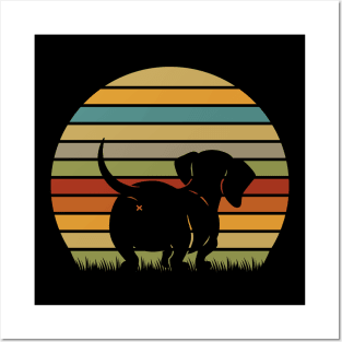 Vintage Retro Dachshund Wiener Sunset Posters and Art